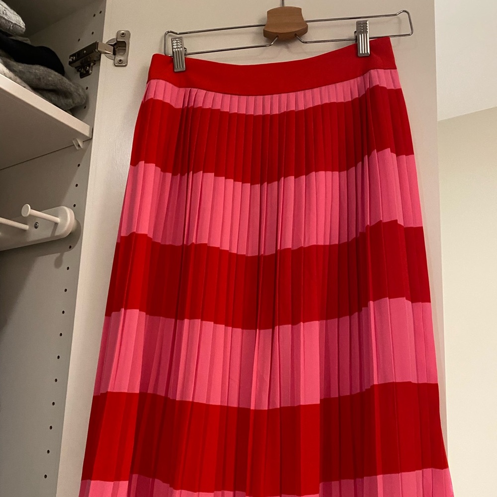 J. Crew Factory Pleated A-Line Skirt 2 Red Pink Stripes